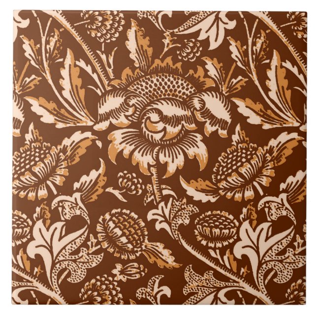 William Morris Sunblommor, Chocolate Brown & Beige Kakelplatta (Framsidan)