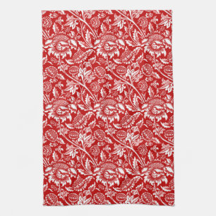 William Morris Sunblommor, Deep Red and White Kökshandduk
