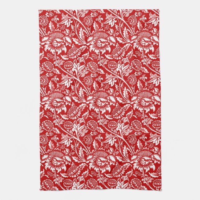William Morris Sunblommor, Deep Red and White Kökshandduk (Vertikal)