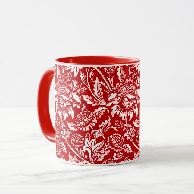 William Morris Sunblommor, Deep Red and White Mugg (Framsida vänster)