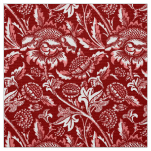 William Morris Sunblommor, Deep Red och White Tyg