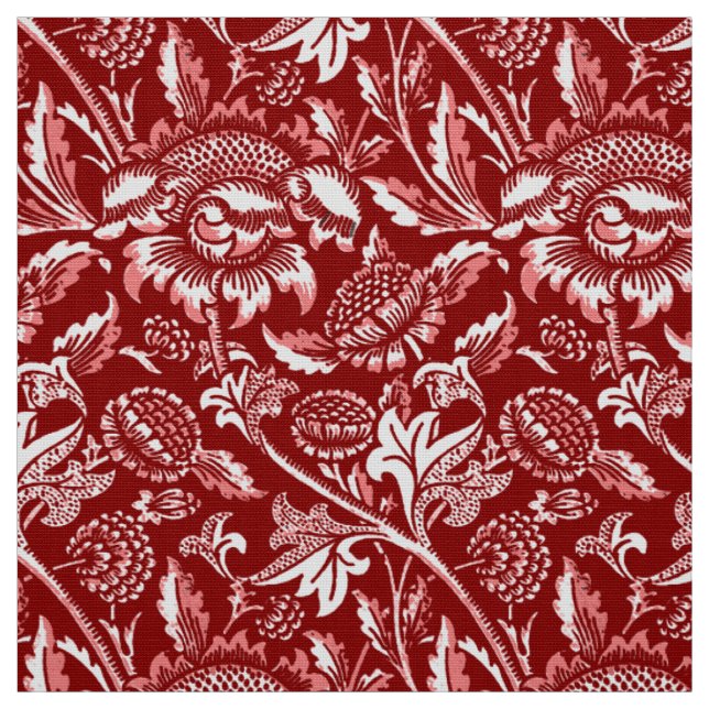 William Morris Sunblommor, Deep Red och White Tyg (Provkarta)
