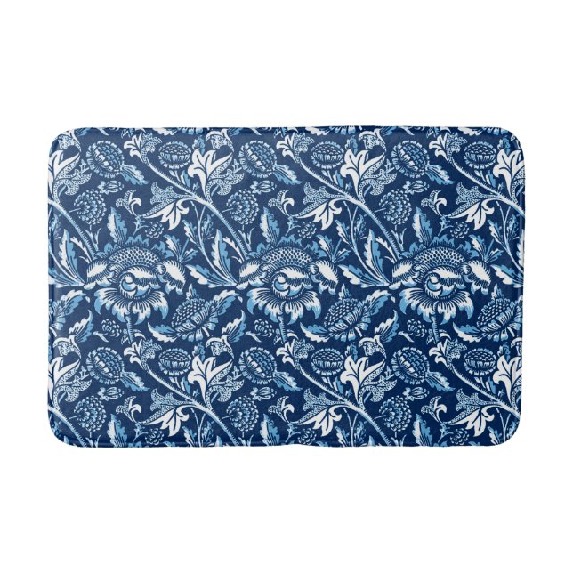 William Morris Sunblommor, Mörk blått och vit Badrumsmatta (Framsidan)