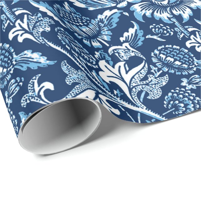 William Morris Sunblommor, Mörk blått och vit Presentpapper (Rullad Hörn)
