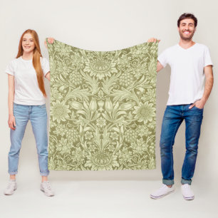 William Morris Sunflower Vintage Oliv Damast Fleecefilt