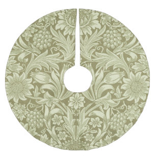 William Morris Sunflower Vintage Oliv Damast Julgransmatta Borstad Polyester