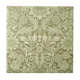 William Morris Sunflower Vintage Oliv Damast Kakelplatta