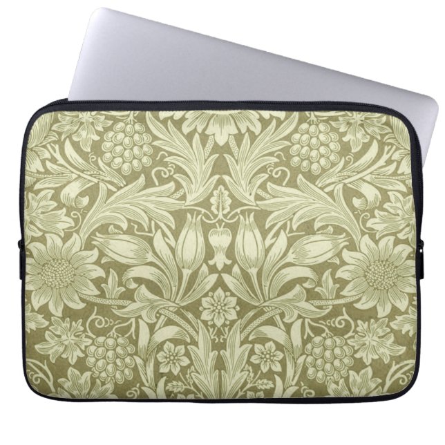 William Morris Sunflower Vintage Oliv Damast Laptop Fodral (Framsidan)