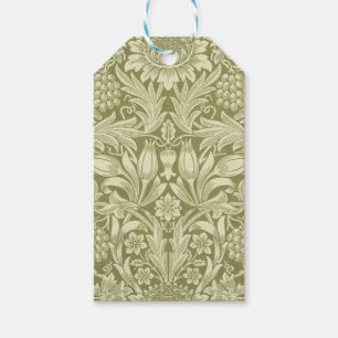 William Morris Sunflower Vintage Oliv Damast Presentetikett