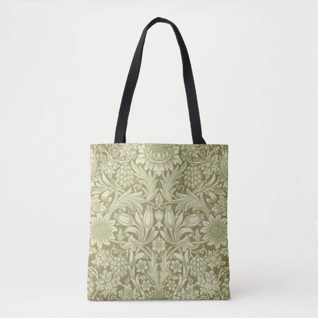 William Morris Sunflower Vintage Oliv Damast Tygkasse (Framsida)