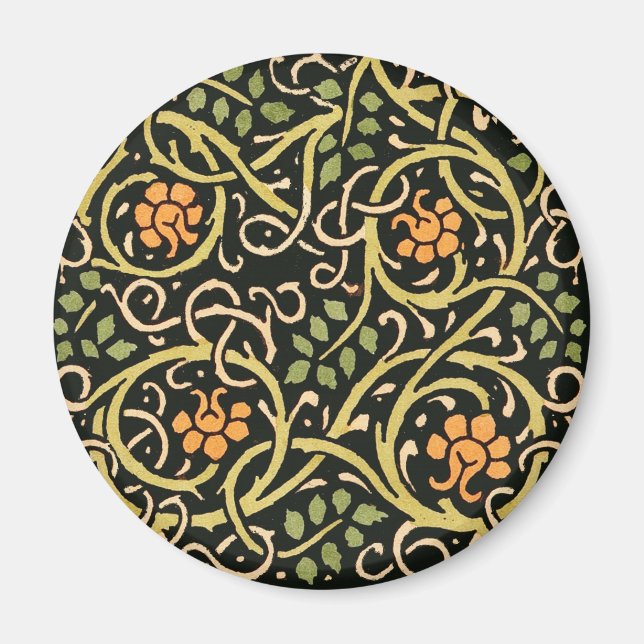 William Morris Svart Blommig Konsttryck Design Magnet (Framsidan)