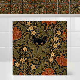 William Morris Svart Katt Akantusblad Tapet Kakelplatta