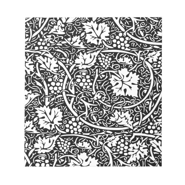 William Morris Svart Vitt Druvvinemönster Anteckningsblock (Framsida)