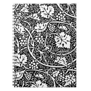 William Morris Svart Vitt Druvvinemönster Anteckningsbok Med Spiral