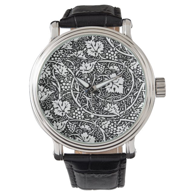 William Morris Svart Vitt Druvvinemönster Armbandsur (Framsida)