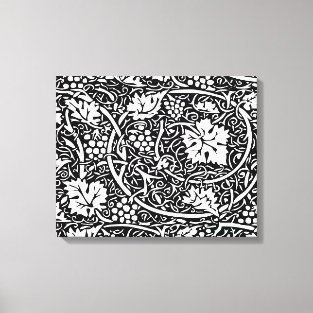William Morris Svart Vitt Druvvinemönster Canvastryck (Framsida)