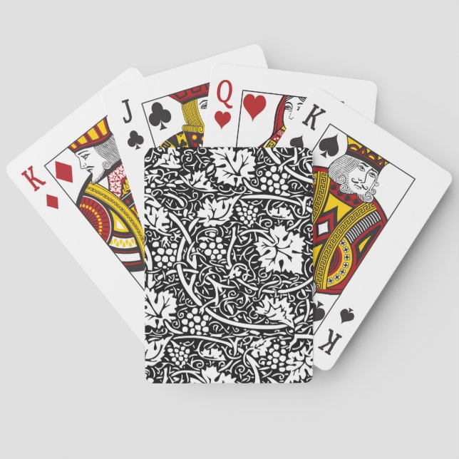 William Morris Svart Vitt Druvvinemönster Casinokort (Baksidan)