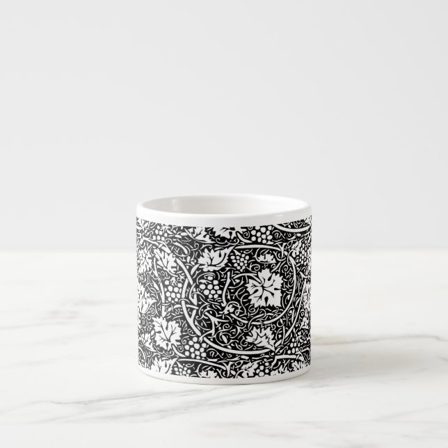 William Morris Svart Vitt Druvvinemönster Espressomugg (Framsidan)