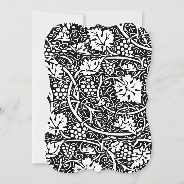 William Morris Svart Vitt Druvvinemönster Inbjudningar (Framsida)