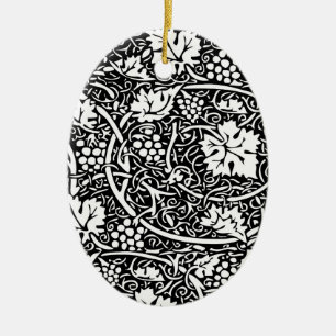William Morris Svart Vitt Druvvinemönster Julgransprydnad Keramik