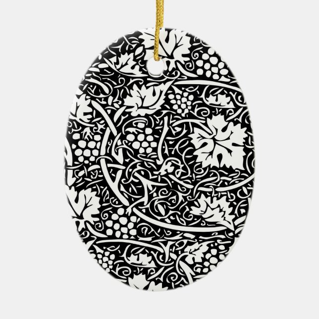 William Morris Svart Vitt Druvvinemönster Julgransprydnad Keramik (Framsidan)