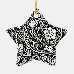 William Morris Svart Vitt Druvvinemönster Julgransprydnad Keramik