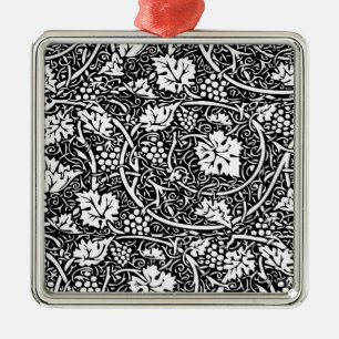 William Morris Svart Vitt Druvvinemönster Julgransprydnad Metall