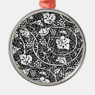 William Morris Svart Vitt Druvvinemönster Julgransprydnad Metall