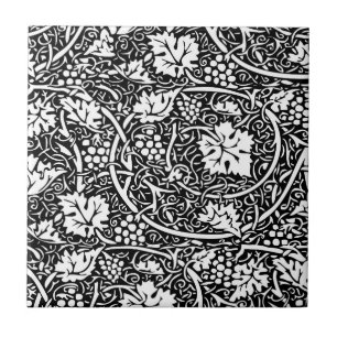 William Morris Svart Vitt Druvvinemönster Kakelplatta