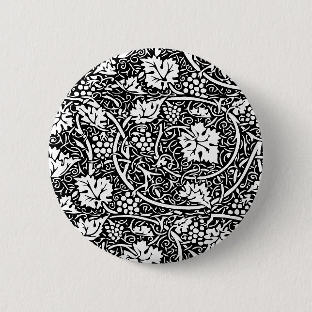 William Morris Svart Vitt Druvvinemönster Knapp (Framsida)