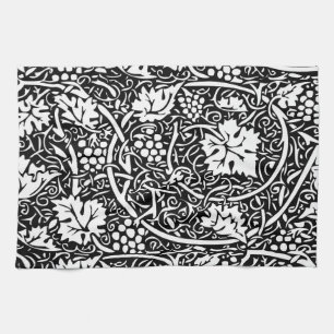 William Morris Svart Vitt Druvvinemönster Kökshandduk