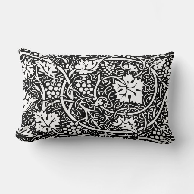 William Morris Svart Vitt Druvvinemönster Lumbarkudde (Framsida)
