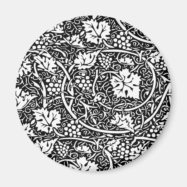 William Morris Svart Vitt Druvvinemönster Magnet (Framsidan)
