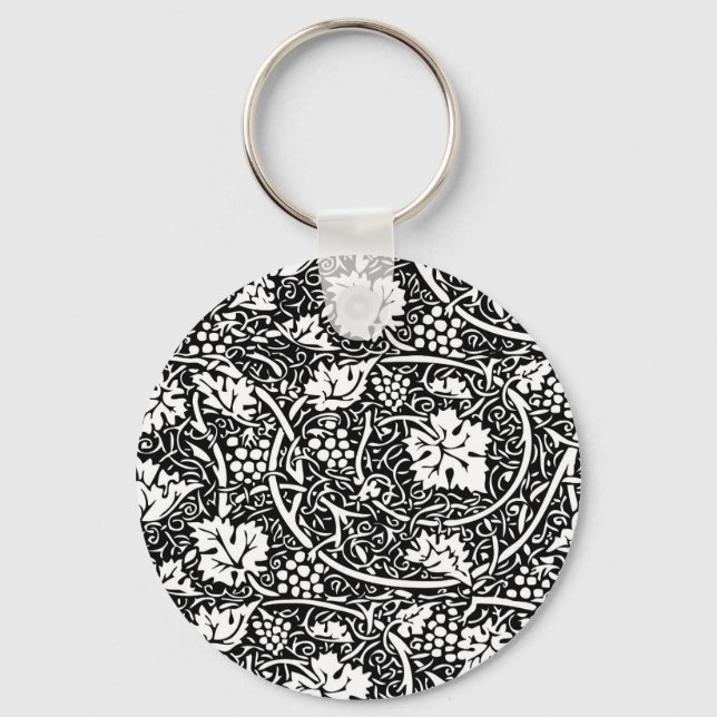 William Morris Svart Vitt Druvvinemönster Nyckelring (Framsida)