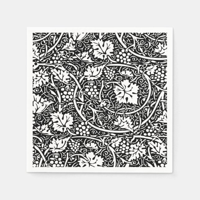 William Morris Svart Vitt Druvvinemönster Pappersservett (Framsidan)