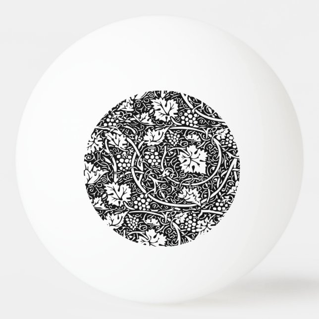 William Morris Svart Vitt Druvvinemönster Pingisboll (Framsidan)