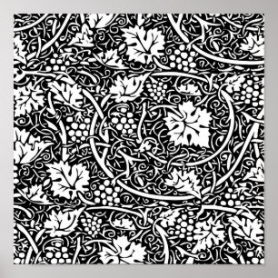 William Morris Svart Vitt Druvvinemönster Poster