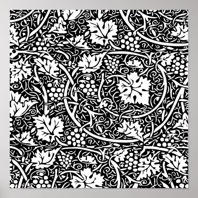 William Morris Svart Vitt Druvvinemönster Poster (Framsidan)