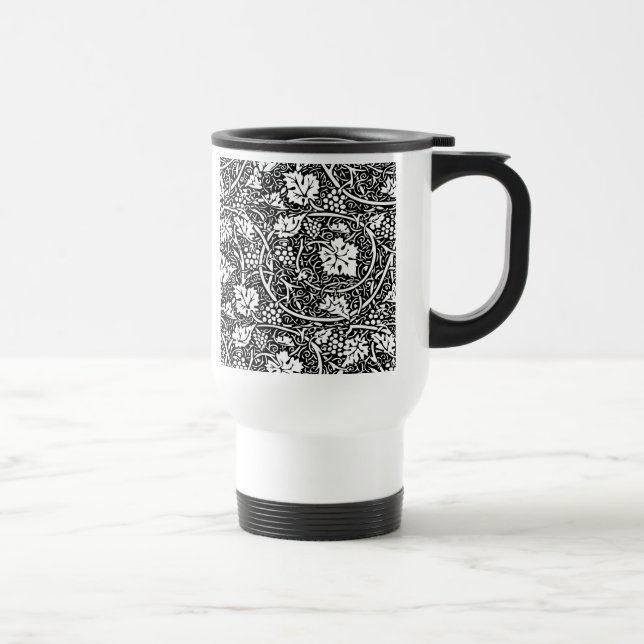 William Morris Svart Vitt Druvvinemönster Resemugg (Höger)