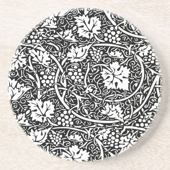 William Morris Svart Vitt Druvvinemönster Underlägg (Framsidan)