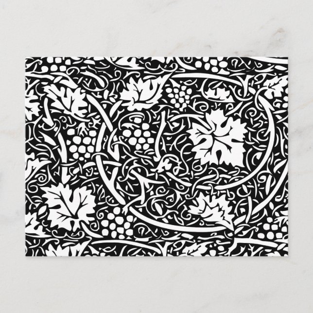 William Morris Svart Vitt Druvvinemönster Vykort (Framsida)