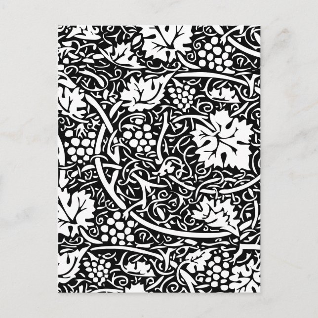 William Morris Svart Vitt Druvvinemönster Vykort (Framsida)