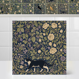 William Morris Svart Vitt Katt Baslinje Tak Båge Kakelplatta