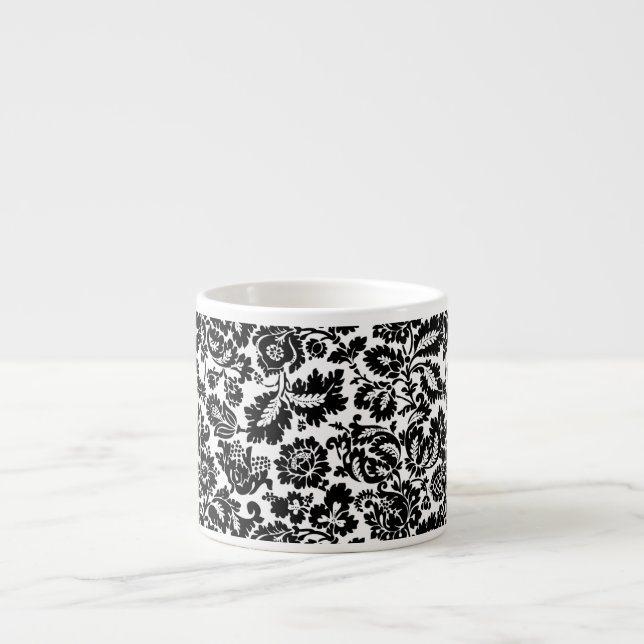 William Morris Svart Vitt Venetianskt Blommönster Espressomugg (Framsidan)