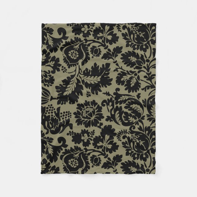 William Morris Svart Vitt Venetianskt Blommönster Fleecefilt (Framsidan)