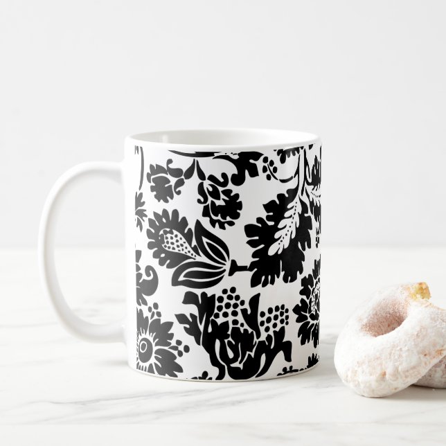 William Morris Svart Vitt Venetianskt Blommönster Kaffemugg (Med munk)