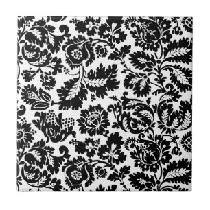 William Morris Svart Vitt Venetianskt Blommönster Kakelplatta