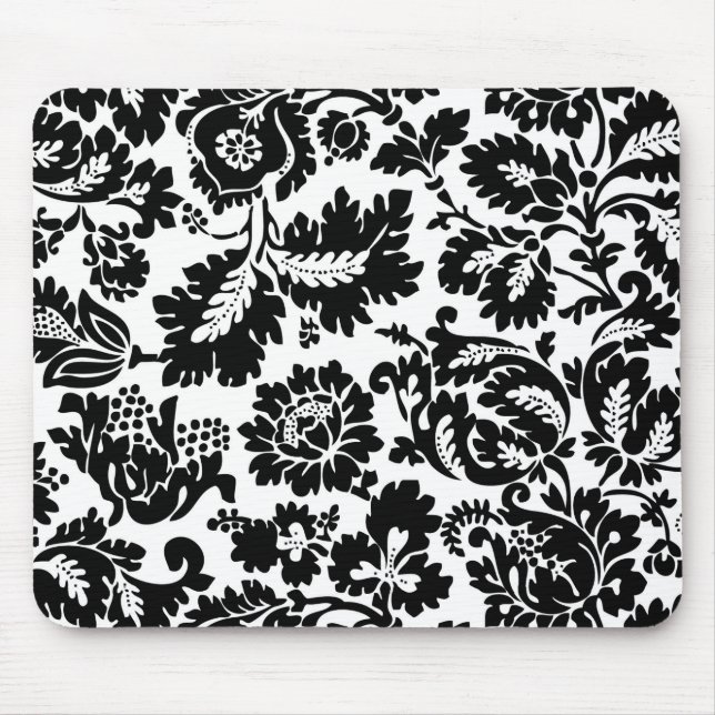 William Morris Svart Vitt Venetianskt Blommönster Musmatta (Framsidan)