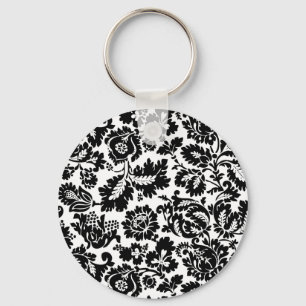 William Morris Svart Vitt Venetianskt Blommönster Nyckelring