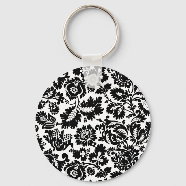 William Morris Svart Vitt Venetianskt Blommönster Nyckelring (Framsida)
